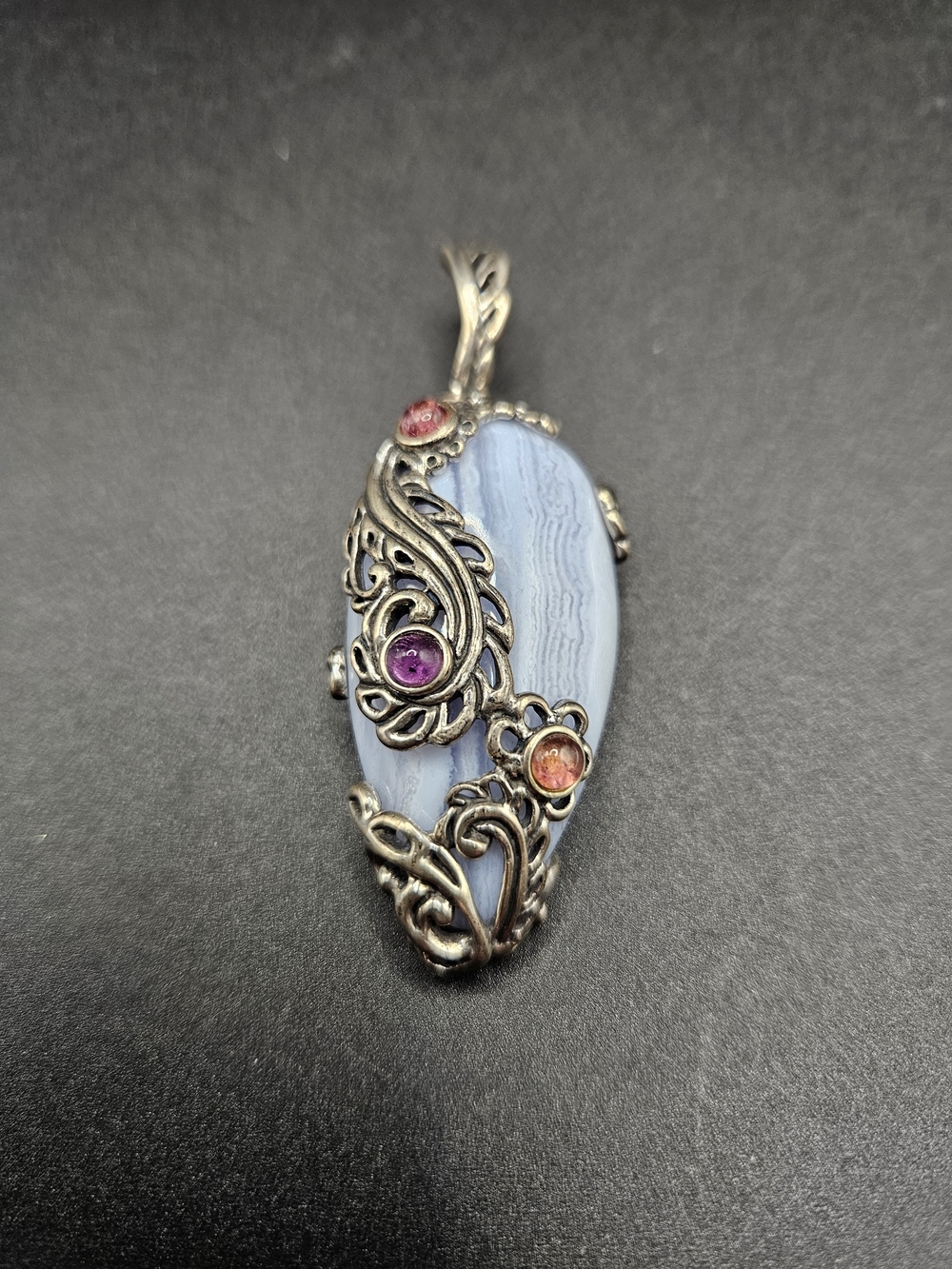 Carolyn Pollack Sterling Blue Lace Agate Pendant with Pink and Purple Accents